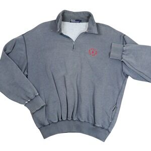 Polo Ralph Lauren 1/4 Zip Fleece Sweatshirt Gray Vintage Distressed Pockets XL